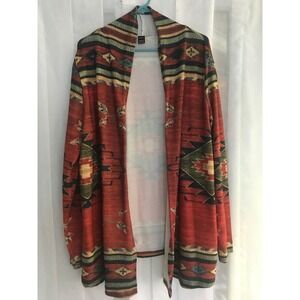 Ranlege Womens XL Southwestern Geometric Open Front Cardigan Shawl Collar Boho